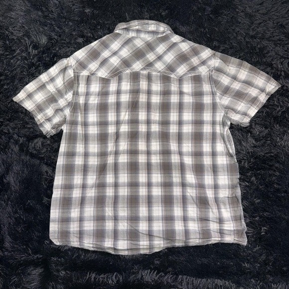 Helix Shirt Mens Extra Large Gray White Plaid Pearl Snap Western Short Sleeve - Picture 7 of 7